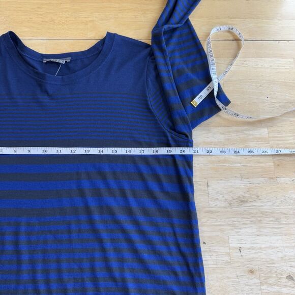 Vince Variegated Striped Long Sleeve Shirt Blue Black Pima Modal Semi Sheer Lrg - Picture 8 of 10